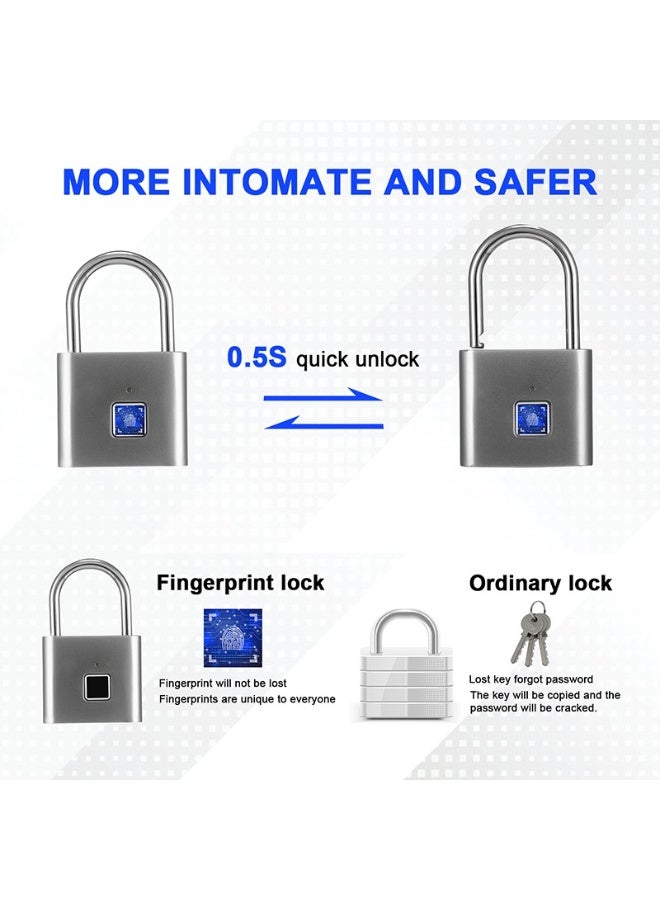 Smart Fingerprint Padlock with Biometric Keyless Entry - IP65 Waterproof & USB Rechargeable Security Lock - Bluetooth App Control for Gym, Locker, & Office - Zinc Alloy Anti-Theft Protection (Black) - Image 3